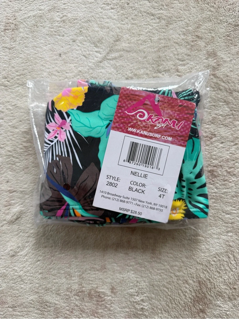 Kanu Surf Girls' Tropical Floral High-Neck Bikini - Black, Teal, Pink & Yellow